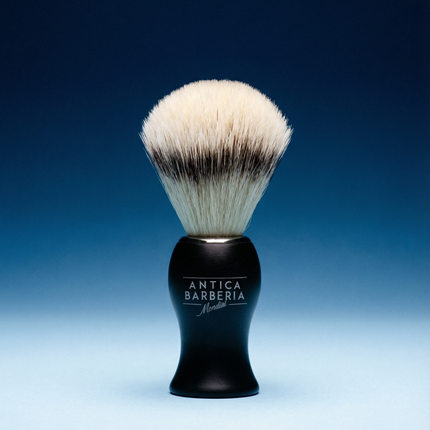 Panther Black Brushed Aluminum Lathering Brush with Synthetic Badger