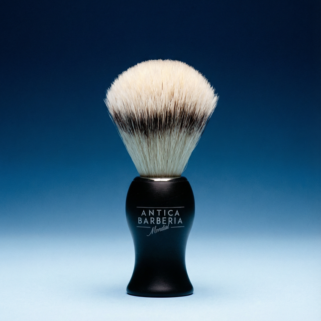 Panther Black Brushed Aluminum Lathering Brush with Synthetic Badger